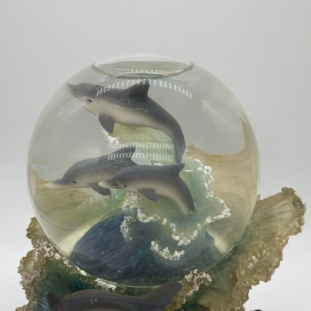 Vintage 2 Snow Globes Turtles & Dolphins On Coral Reefs Music Box Parts Only